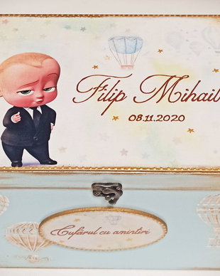 Cufar din lemn (cufar amintiri, trusou botez), 30/20/18 cm, Baby Boss,