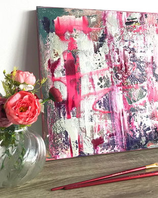 Tablou abstract " Pink" in culori acrilice vibrante・Tablouri cu stil liber abstract・Arta abstractă contemporană