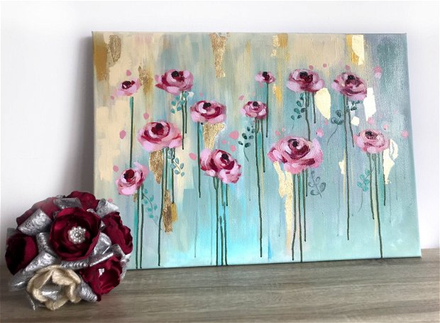 Tablou " Camp de trandafiri III "・Arta florilor în ulei・Pictură abstractă cu flori