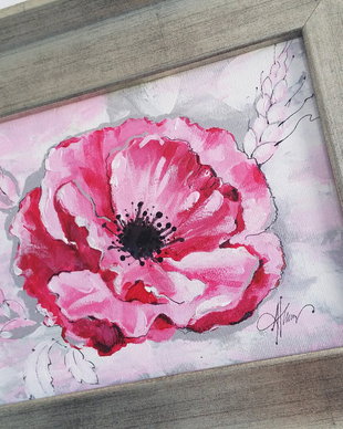 Floare de mac roz・Picturi cu flori în stil realist・Artă florală contemporană
