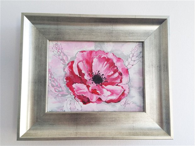 Floare de mac roz・Picturi cu flori în stil realist・Artă florală contemporană