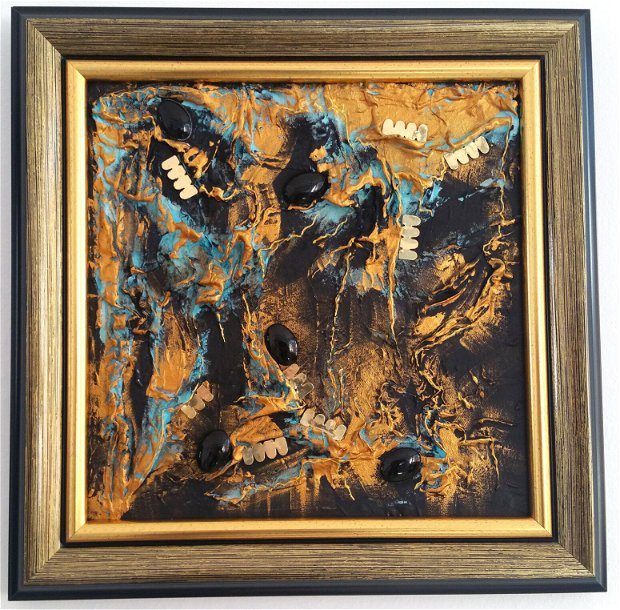 Tablou abstract " Storm "・Rama eleganta din lemn・Culori vibrante・Tehnici mixte