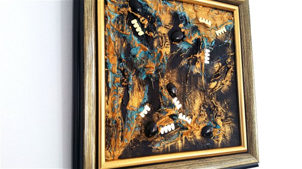 Tablou abstract " Storm "・Rama eleganta din lemn・Culori vibrante・Tehnici mixte