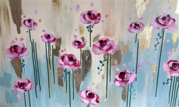 Tablou " Camp de trandafiri"・Culori vibrante în artă・Flori în arta modernă・Arta florală contemporană