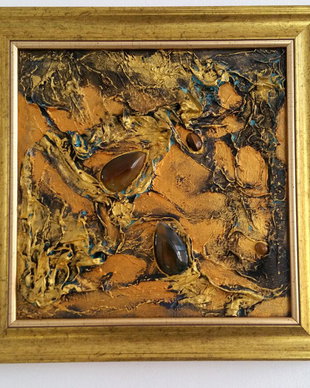 Tablou abstract "Gold Storm 2"・Pictură expresionistă abstractă・Tablouri cu forme organice abstracte・Arta abstractă în tehnici mixte