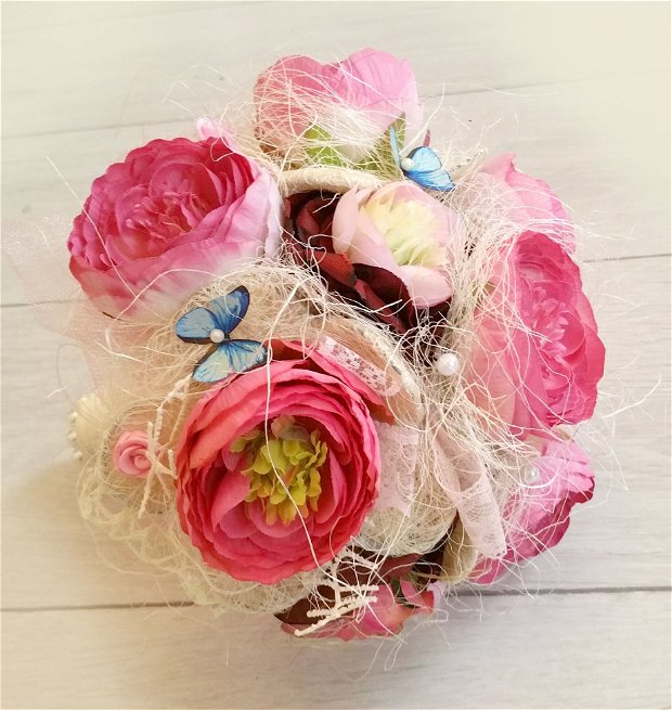 Buchet multicolor, Buchet handmade din flori artificiale, Buchet cu flori, Decor nunta