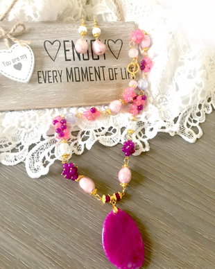 Colier din margele Murano " Pink Garden "
