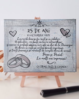 Placuta nunta de argint personalizata handmade pictata manual