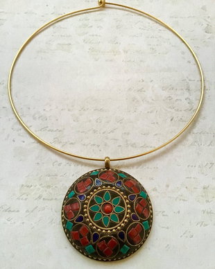 Pandantiv Nepalez coral, turcoaz & lapis lazuli