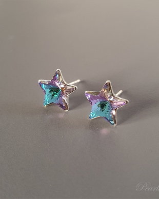 Cercei argint stelute cu cristale Swarovski 10 mm cu reflexii