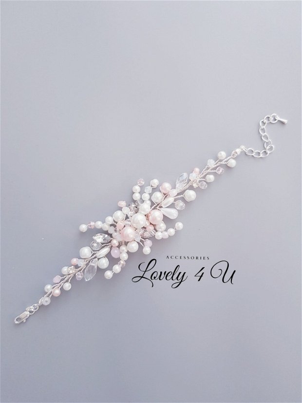 Brățară Romelia - Bratara mireasa cu perle albe și roz