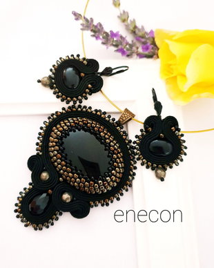 Set negru soutache cu onix