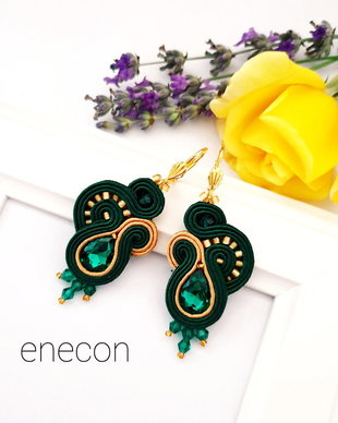 Cercei Soutache EMERALD-GOLD
