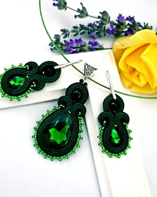 Set verde soutache cu onix si cristale