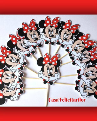 Toppers Minnie mouse cu fundita  rosie