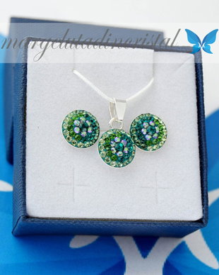 Set Swarovski - Chaton Ball / Mini Green / Argint 925