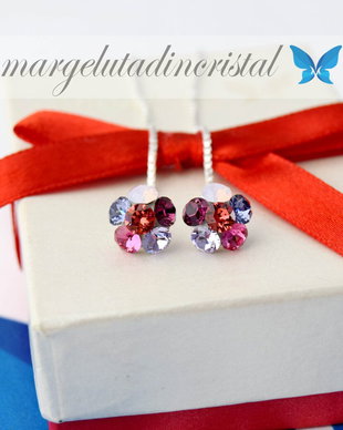 Cercei cu lantisor Swarovski - Flower Chaton / Argint 925
