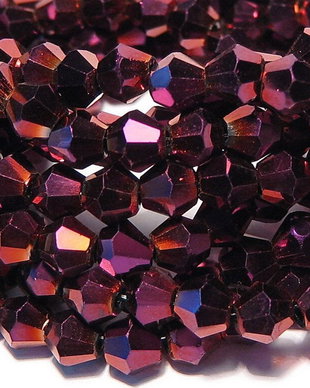Cristale din sticla, biconice, 4 mm, electroplacate, purple