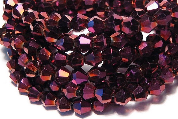 Cristale din sticla, biconice, 4 mm, electroplacate, purple