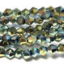 Cristale din sticla, biconice, 4 mm, electroplacate, verzi