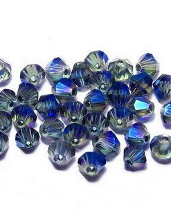 Cristale din sticla, biconice, 4 mm, electroplacate, AB, marine blue