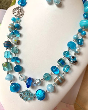 CLEAR BLUE SKY-lampwork,murano,Jad,zamac argintat