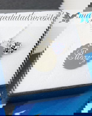 Lantisor/ Colier Personalizat Banut/Charm / Nume / Floricica Swarovski Argint 925