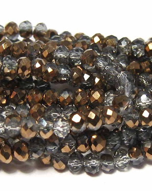 Cristale din sticla, rondelle, 4x3 mm, cupru