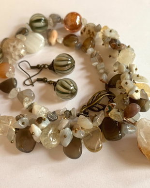 FOGGY MORNING-citrin,agate Botswana,murano,bronz
