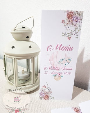 Meniu floral cu balon de aer botez