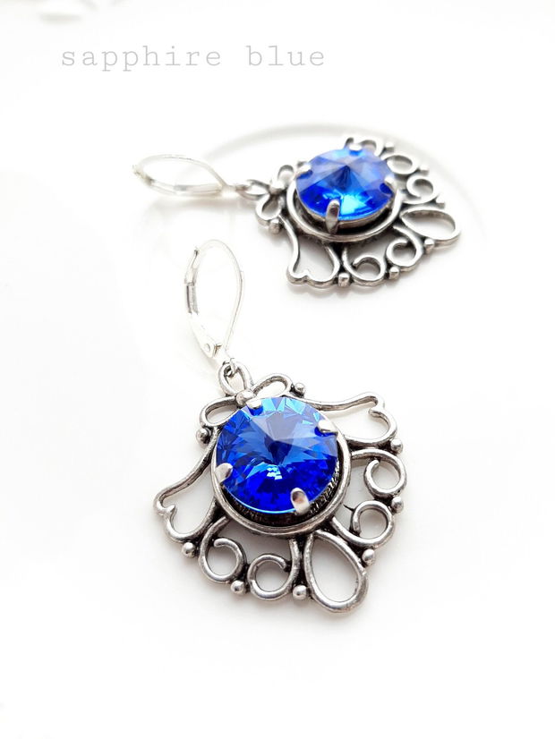 REZERVAT Cercei argintii cu Swarovski Elements Sapphire Blue