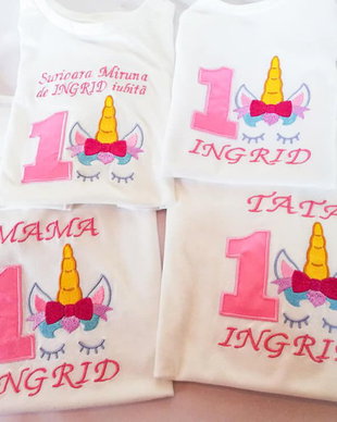 Set Tricouri  Aniversare Unicorn , brodate
