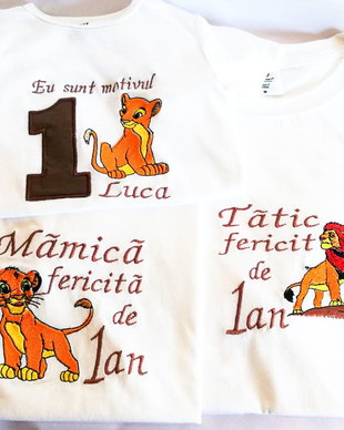 Set Tricouri aniversare cu Regele Leu ,Brodate
