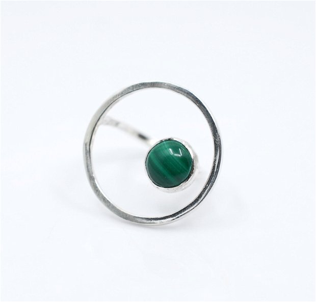 Inel levitator argint 925 cu malachit natural, inel rotund, levitator, patrat, verde