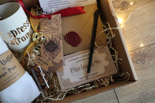 Harry Potter kit nr.1 - Cadouri Harry Potter - Cutie cadou vrajitori- scrisoare Hogwarts - Cadou magic