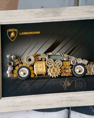 Lamborghini model Cod M 231, Cadouri pentru barbati, Steampunk Decor, Steampunk Art, Ceasuri barbati, Handmade, Mecanisme ceas