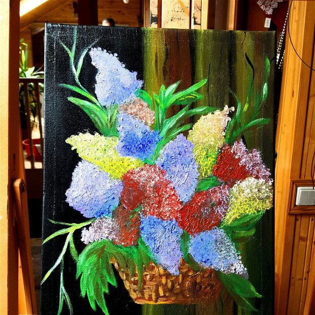Flori de liliac pictura pe panza