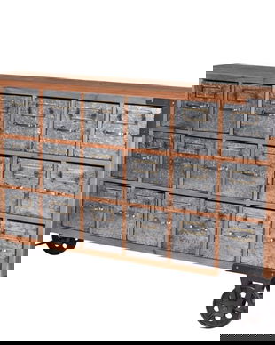 Comoda pentru farmacie din metal cu lemn masiv maro