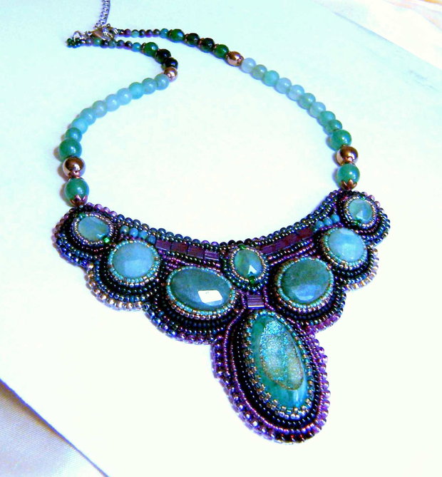 ! BlackFriday Today ! Aventurine si agat druzy, intr-un decor mov prunariu - colier superb / vintage renascut, creatii unicat, podoabe pe viata