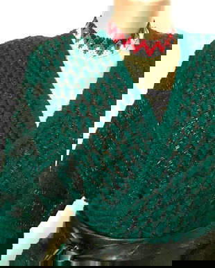 Pulover cu model structurat, verde inchis