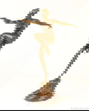 Dansatoare Art Deco-statueta din bronz pe un soclu din marmura