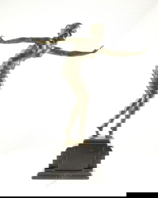 Dansatoare Feniciana-statueta Art Deco din bronz pe un soclu din marmura