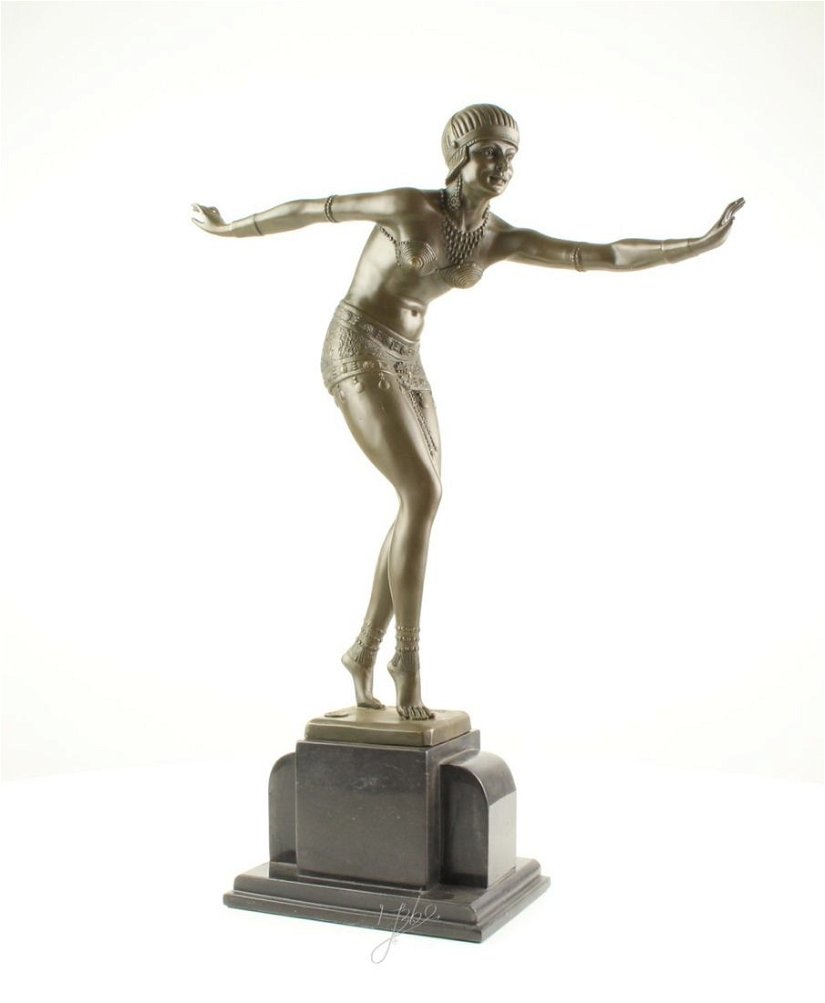 Dansatoare Feniciana-statueta Art Deco din bronz pe un soclu din marmura