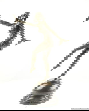 Dansatoare singura-statueta Art Deco din bronz pe un soclu din marmura