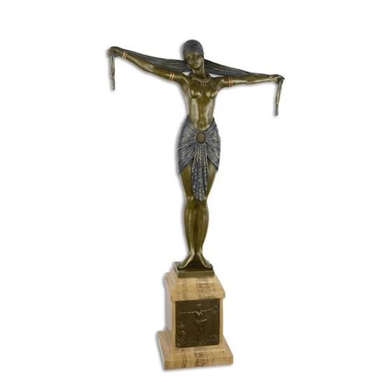 Dansatoare cu esarfa-statueta Art Deco din bronz pe un soclu din marmura