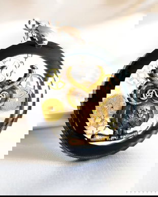 Lant Inox si pandantiv bufnita cu piese de ceas in rasina, bijuterie steampunk