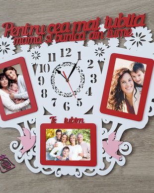 Ceas cu 3 rame foto personalizat mama si bunica