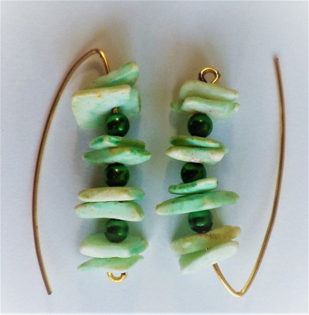 Cercei handmade din sarma si scoica - green clam