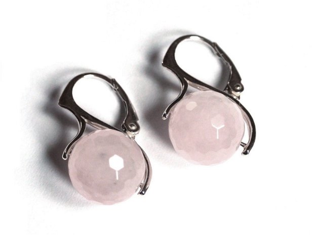 Set Cuart roz natural si Argint 925 - IN606.1, CE606.1 - Inel cuart roz, cercei cuart roz, inel reglabil piatra mare, inel mireasa, cercei mireasa, inel logodna, cercei logodna