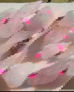 Sirag din 15 bucati de cuart roz pietre brute - are inchizatoare cu lant prelungitor